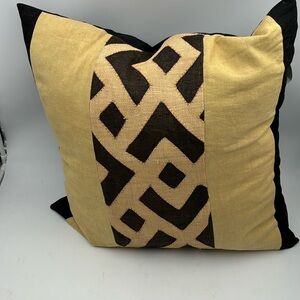 Mjita African Kuba Cloth Raffia Linen Tribal Safari Accent Pillow